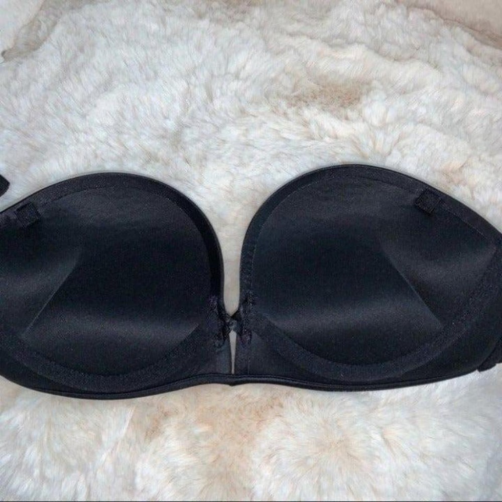 Strapless Bombshell Bra 32b Black Solid Satin Sup… - image 5